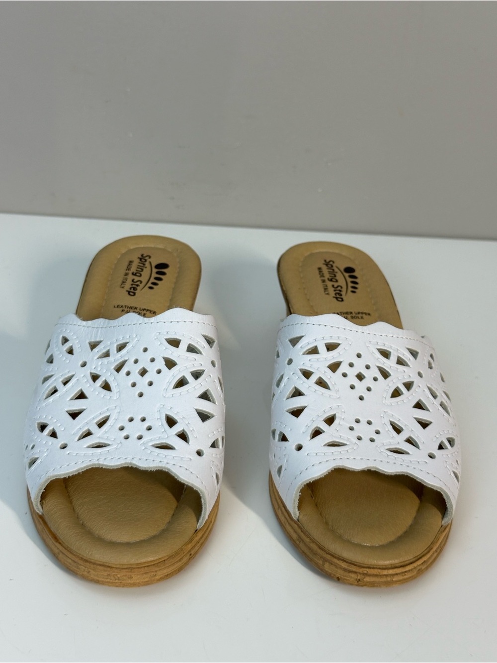 Spring Step Estella White Leather Wedge Slide Sandals Size 35(5) - Picture 5 of 13